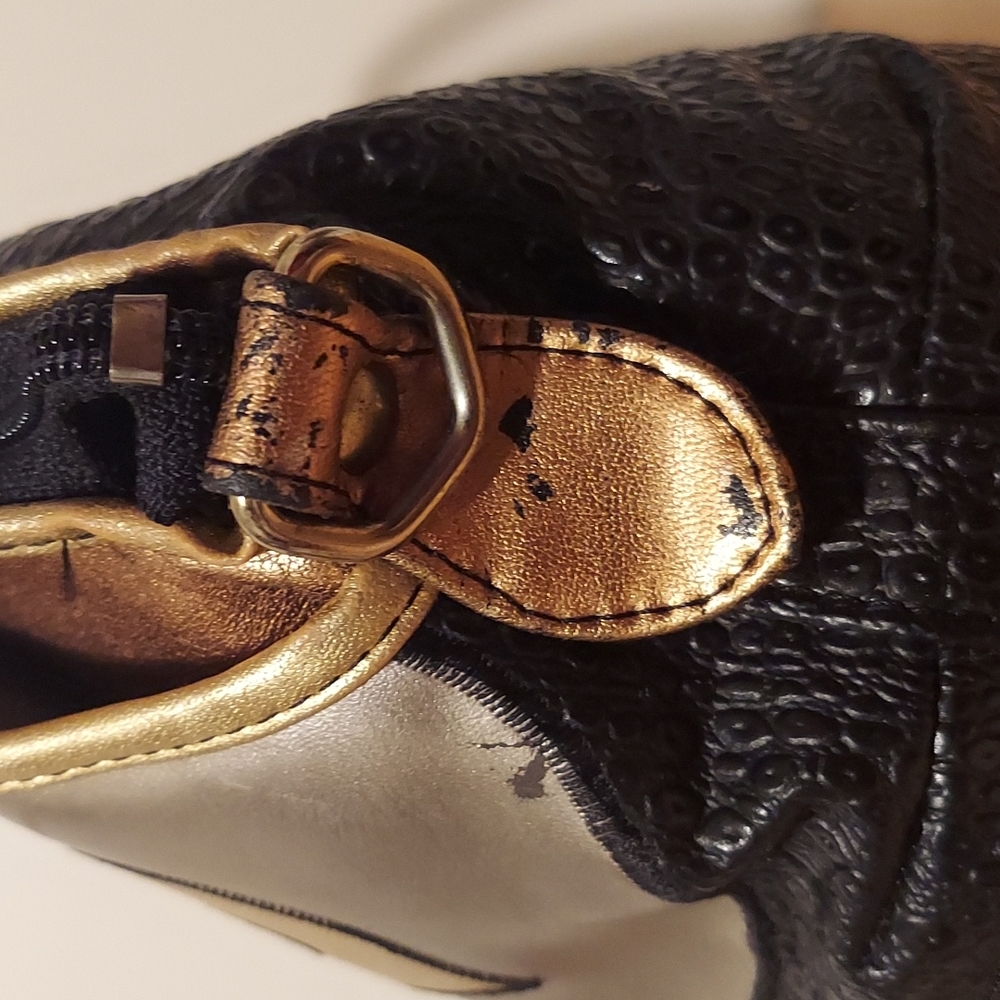 Vintage Nas Metallic Multicolored Leather Satchel Black Brown Gold Silver - Picture 10 of 16